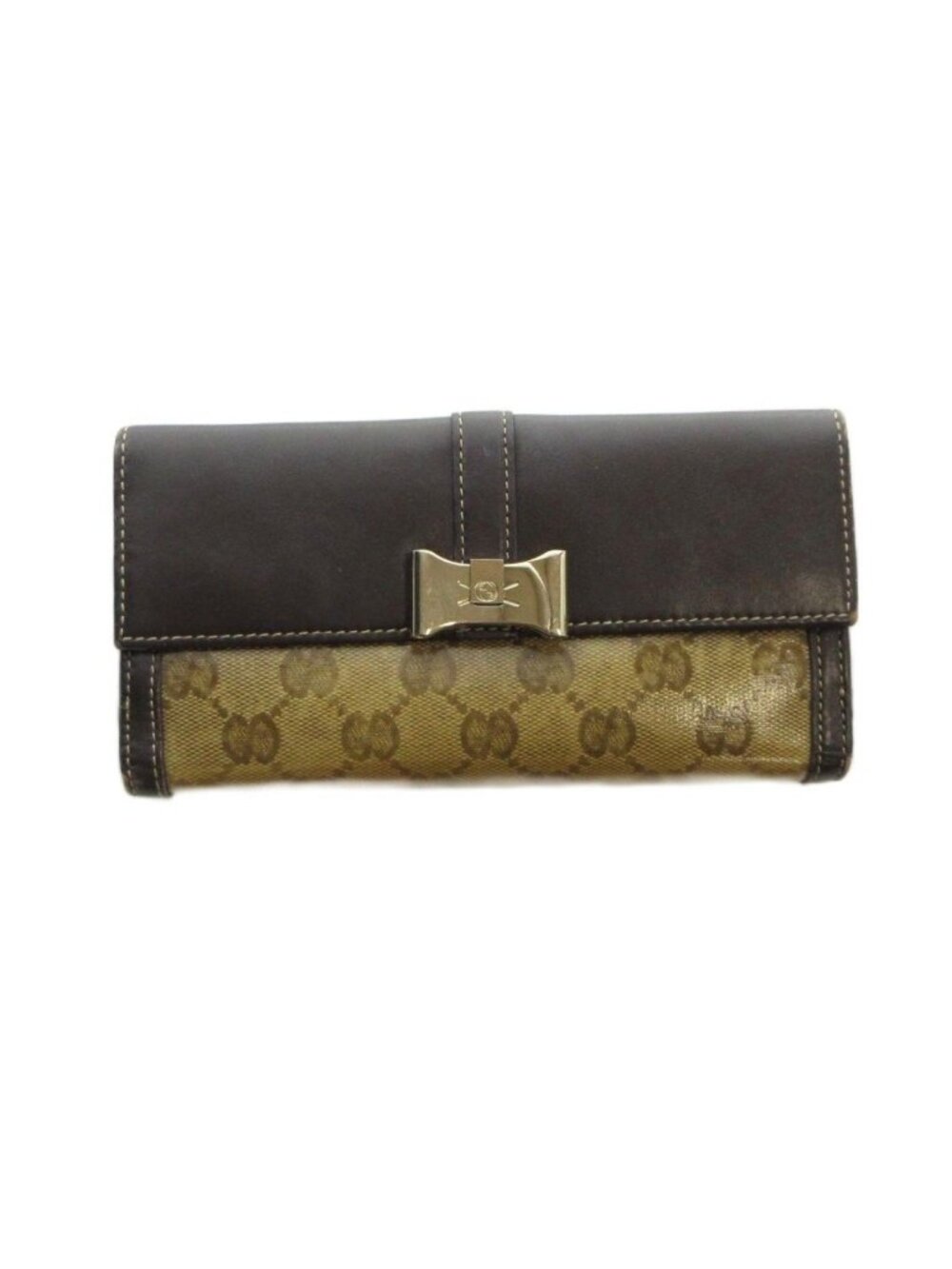 Gucci Wallet Logo Leather GG Pattern Brown